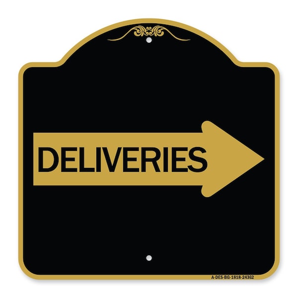 Signmission Designer Series Deliveries W/ Right Arrow, Black & Gold Aluminum Sign, 18" x 18", BG-1818-24362 A-DES-BG-1818-24362 - main